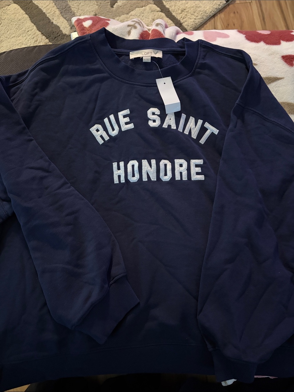 LOFT navy crewneck sweatshirt with white lettering